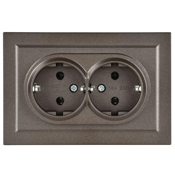 Розетка 2-м СП BRITE РС12-3-БрТБ 16А в сборе с заземл. без защ. шторок бронза IEK BR-R21-16-K45-F