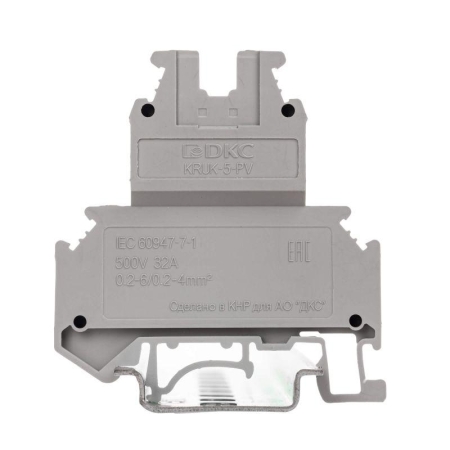Клемма двухуровневая винтовой зажим 4 точки подключения 4кв.мм сер. DKC KRUK-5-PV