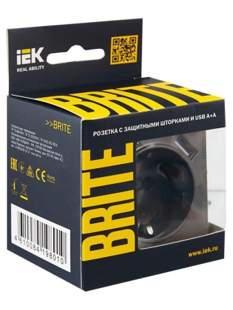Розетка BRITE РЮш10-1-БрТБ 16А с USB A+A 2.1А с заземл. защ. шторки темн. механизм бронза IEK BR-R14-16-U21-D21-K45