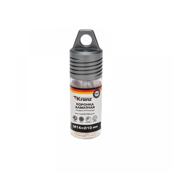 Коронка алмазная профессиональная по керамограниту и железобетону М14 вакуумное спекание 10мм для УШМ Kranz KR-92-1003
