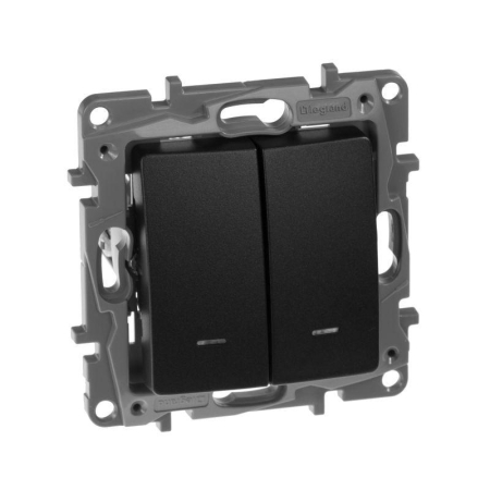 Выключатель 2-кл. СП Etika 10А IP20 250В 10AX с подсветкой/индикацией авт. зажимы механизм антрацит IEK 672604