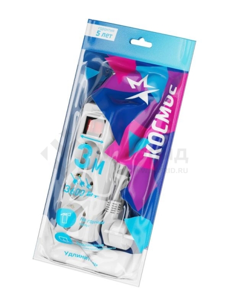 Удлинитель 3х5м с заземл. 16А IP20 ПВС 3х1.5 с выключателем КОСМОС YKsm5m-3g-Z-V(K)