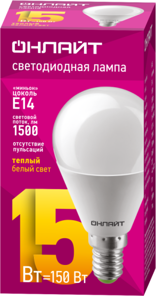 Лампа светодиодная 90 458 OLL-G45-15-230-2.7K-E14-FR ОНЛАЙТ 90458