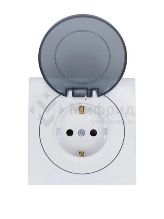 Розетка 1-м СП OSEN с заземл. с крышкой ПБТ бел. LEZARD 743-0288-123B