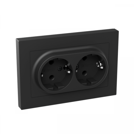 Розетка 2-м СП Эпика 16А с заземл. без защ. шторок с рамкой механизм черн. EKF UP1-SOB-210
