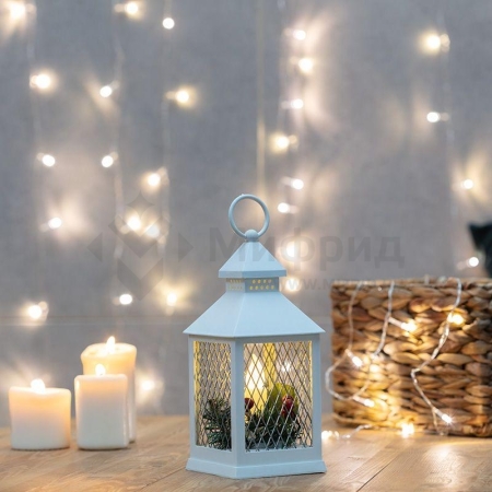 Фонарь декоративный 10.5х10.5х24см тепл. бел. со свечкой корпус бел. Neon-Night 513-042