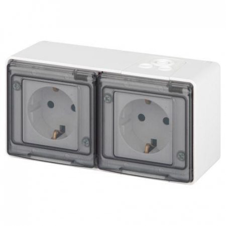 Розетка Эксперт 11-2503-01 2х2P+E гориз. IP55 16А-250В ОУ бел. Эра Б0063264