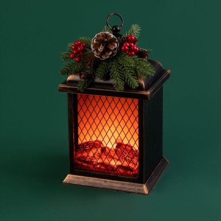 Камин светодиодный Рождество с эффектом живого огня 15х14х26см батарейки 2хС (не в комплекте) и USB бронзовый Neon-Night 511-027