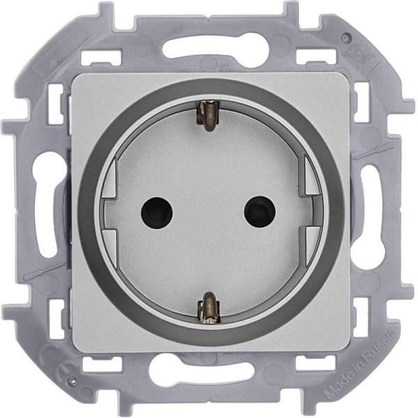 Розетка 1-м СП Inspiria 16А IP20 250В 2P+E защ. шторки немецк. стандарт механизм алюм. IEK 673732