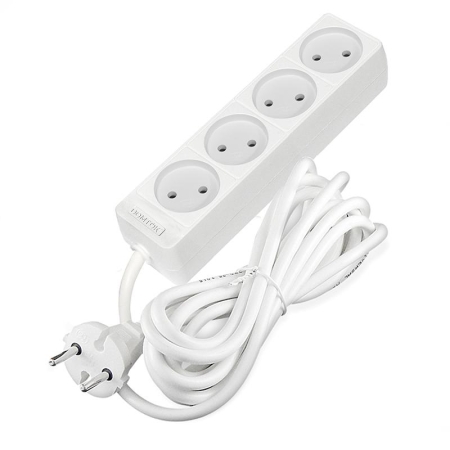 Удлинитель 4х3м без заземл. 10А IP20 2.2кВт ПВС 2х1 бел. DOMTOK 2356