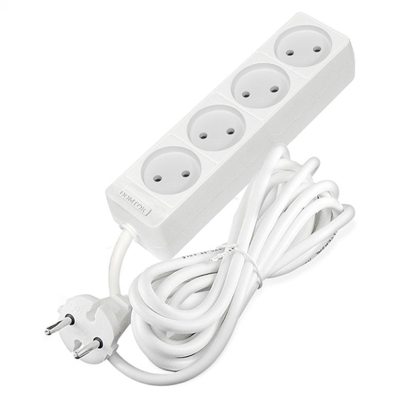 Удлинитель 4х3м без заземл. 10А IP20 2.2кВт ПВС 2х1 бел. DOMTOK 2356