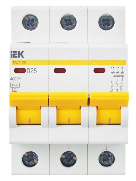 Выключатель автоматический модульный 3п D 25А 4.5кА ВА47-29 KARAT IEK MVA20-3-025-D