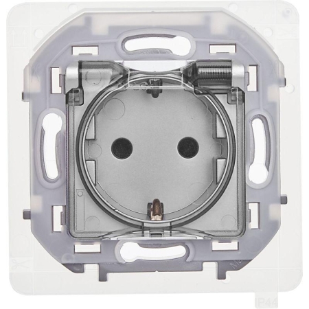 Розетка 1-м СП Inspiria 16А IP44 250В 2P+E защ. шторки с крышкой немецк. стандарт механизм алюм. IEK 673742