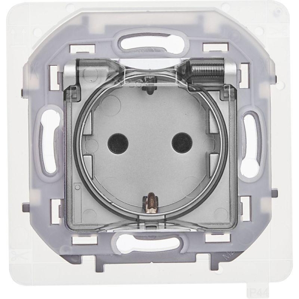 Розетка 1-м СП Inspiria 16А IP44 250В 2P+E защ. шторки с крышкой немецк. стандарт механизм алюм. IEK 673742