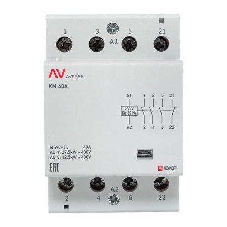 Контактор модульный КМ 40А 3NO+1NC 230В AC (3 мод.) AVERES EKF km-av-3-40-31-230V