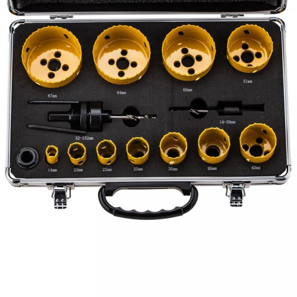 Набор коронок Bimetal (14 20 22 25 30 35 40 51 60 64 67) 16 предметов метал. кейс Kranz KR-92-0203-1