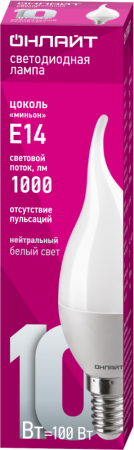 Лампа светодиодная 61 963 OLL-FC37-10-230-4K-E14-FR 10Вт свеча на ветру 4000К нейтр. бел. E14 1000лм 176-264В ОНЛАЙТ 61963