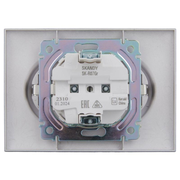 Розетка 2-м SKANDY 16А с заземл. защ. шторки в сборе SK-R07Gr сер. IEK SK-R24-16-K03-F
