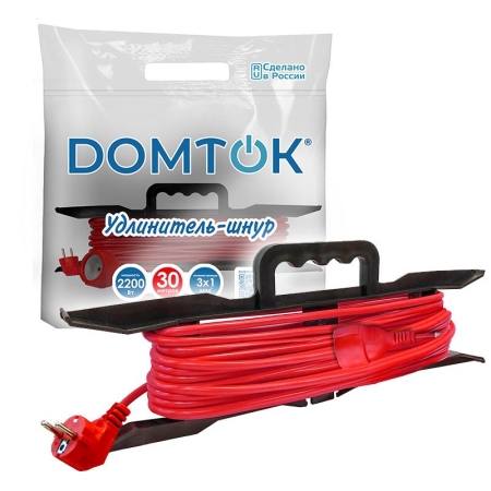 Удлинитель-шнур на рамке 1х30м с заземл. 10А IP20 2.2кВт ПВС 3х1 DOMTOK 2480