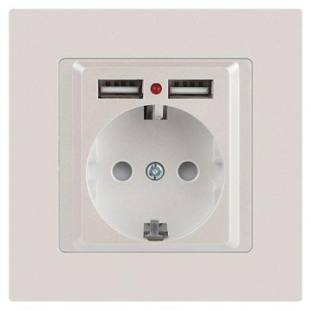 Розетка 1-м СП Accent 6-410-06 16А IP20 250В P+E Schuko + 2хUSB защ. шторки перламутр. Intro Б0063700