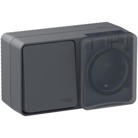 Блок ОП AtlasDesign PROFI IP54 (розетка 1-м 16А заземл. защ. шторки + 1-кл. выключатель 10А) антрацит SE ATN544070