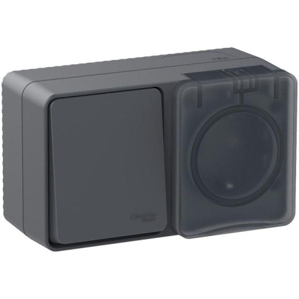 Блок ОП AtlasDesign PROFI IP54 (розетка 1-м 16А заземл. защ. шторки + 1-кл. выключатель 10А) антрацит SE ATN544070