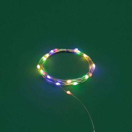 Гирлянда светодиодная "Роса" с крупными каплями 2м 20LED мультиколор 0.1Вт IP20 тонкий батарейный блок элементы питания 2хCR2032 (в компл.) Neon-Night 302-009