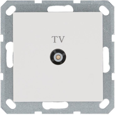 Розетка телевизионная проходная TV Ф9.5мм механизм бел. глянцевый Jasmart G6002W
