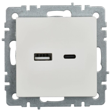 Розетка BRITE USB A+C 18Вт РЮ11-1-БрБ механизм бел. IEK BR-U22-018-K01