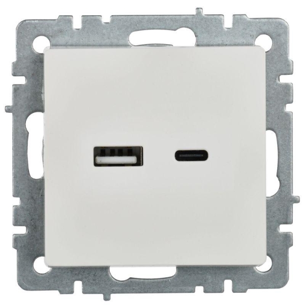 Розетка BRITE USB A+C 18Вт РЮ11-1-БрБ механизм бел. IEK BR-U22-018-K01