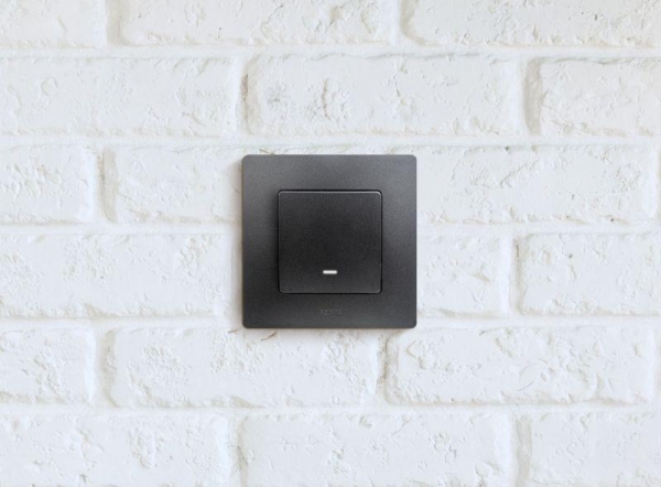 Выключатель 1-кл. СП Etika 10А IP20 250В 10AX с подсветкой/индикацией авт. зажимы механизм антрацит IEK 672603