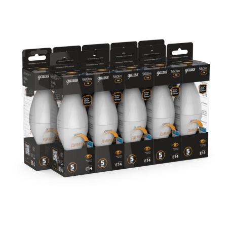 Лампа светодиодная Black 7Вт свеча 3000К тепл. бел. E14 560лм диммир. GAUSS 103101107-D