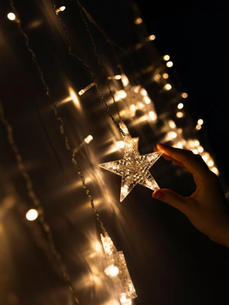 Гирлянда Бахрома "Арка" (с насадками-звездами) ICLD136WW-C-ST 136LED 2.5х1.2м 8режимов IP20 тепл. бел. SHLights 4690601054234