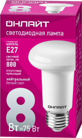 Лампа светодиодная 71 654 OLL-R63-8-230-4K-E27 8Вт 4000К нейтр. бел. E27 800лм 176-264В ОНЛАЙТ 71654