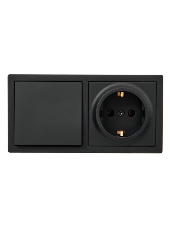 Блок ОП LETO (1-кл. выключатель + 1-м розетка с заземл.) горизонт. черн. бархат LEZARD 752-4200-170BAP