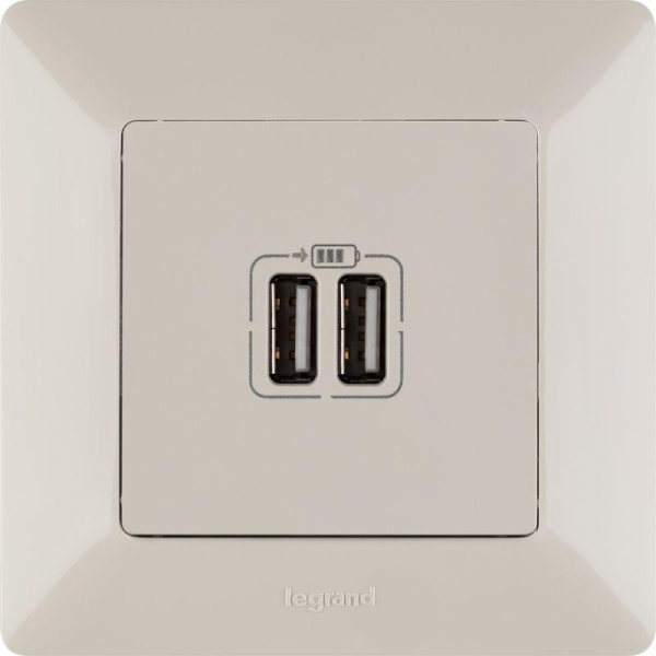 Розетка USB 2-м Valena Life 240В/5В 1500мА с лицев. панелью механизм сл. кость Leg 753512