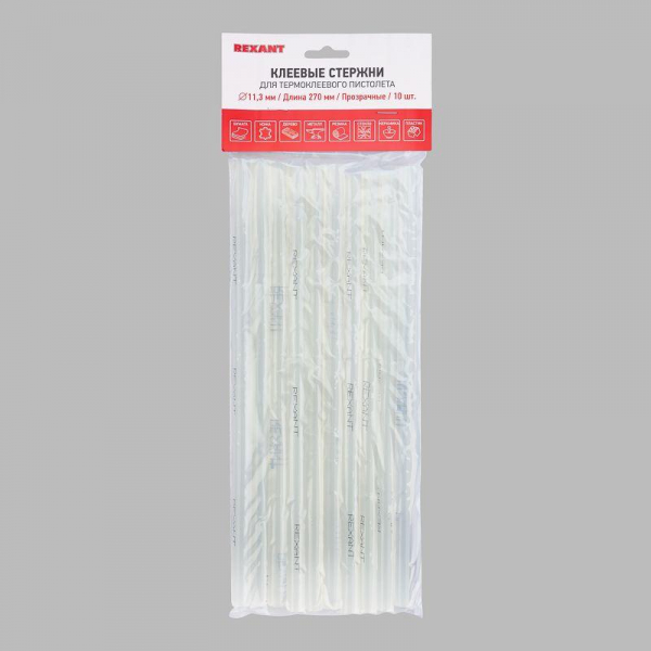 Стержень клеевой d11.3мм L270мм прозр. (уп.10шт) Rexant 09-1270