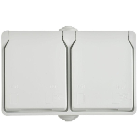 Розетка 2-м ОП Форс РСб22-3-ФБ 16А IP54 с заземл. защ. шторки бел. IEK ERS22-K01-16-54-DC
