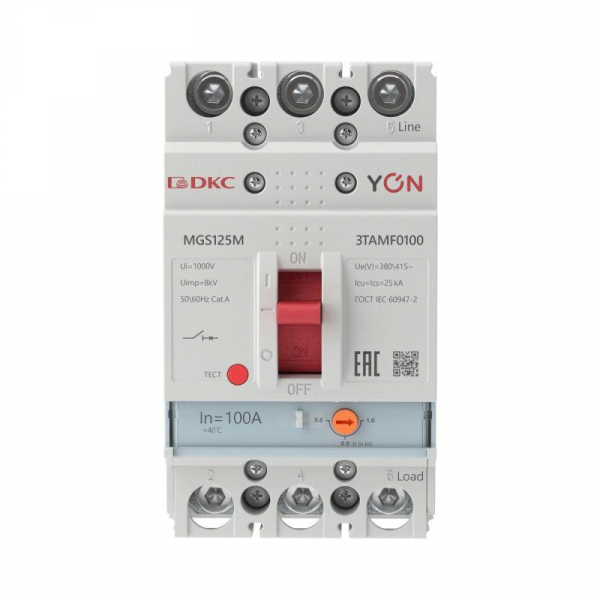Выключатель автоматический MGS125 3P 80-100A 25kA YON MGS125M-3TAMF0100