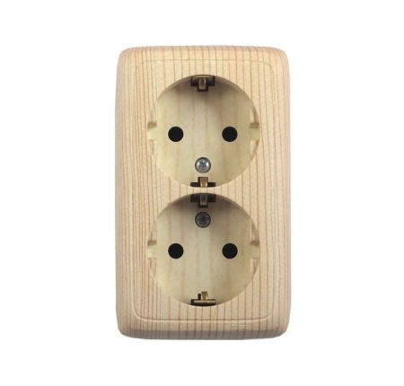 Розетка 2-м ОП Альфа 16А IP20 250В с заземл. с изолир. пластиной сосна HEGEL РА16-153-02