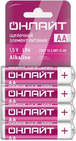 Элемент питания алкалиновый 90 638 OBT-02 LR6-SHBP4 (уп.4шт) ОНЛАЙТ 90638