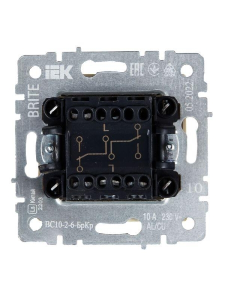 Выключатель проходной 2-кл. СП BRITE ВС10-2-6-БрКр 10А механизм беж. IEK BR-V22-0-10-K10