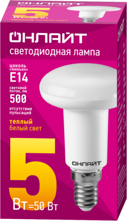 Лампа светодиодная 71 651 OLL-R50-5-230-2.7K-E14 5Вт 2700К тепл. бел. E14 500лм 176-264В ОНЛАЙТ 71651