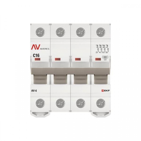 Выключатель автоматический модульный 4п C 16А 6кА AV-6 AVERES EKF mcb6-4-16C-av