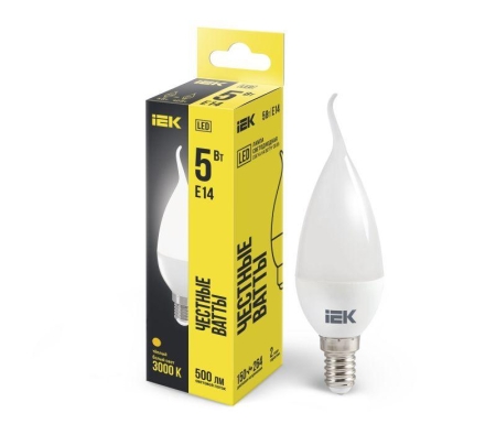 Лампа светодиодная CB35 5Вт свеча на ветру 3000К тепл. бел. E14 450лм 230-240В IEK LLE-CB35-5-230-30-E14