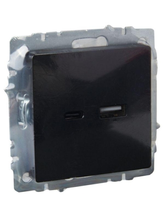 Розетка BRITE USB A+C 18Вт РЮ11-1-БрЧ механизм черн. IEK BR-U22-018-K02