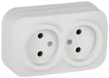 Розетка 2-м ОП GLORY РС22-2-ХБм 10А без заземл. без защ. шторок бел. матов. IEK ERH20-K01M-10