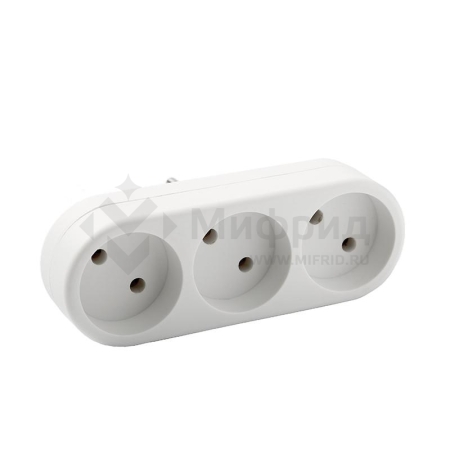 Разветвитель 3-м без заземл. 10А 2200Вт 250В плоский бел. DОМТОК 2655