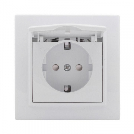 Розетка 1-м СП Минск 16А с защ. крышкой защ. шторки с заземл. бел. Basic EKF ERR16-029-100
