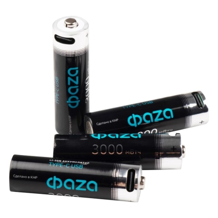 Аккумулятор литиевый AA 1.5В Li-Ion 3000мВт.ч 2000мА.ч зарядка от Type-C шнур в комплекте BL-4 (уп.4шт) ФАZА 5061606